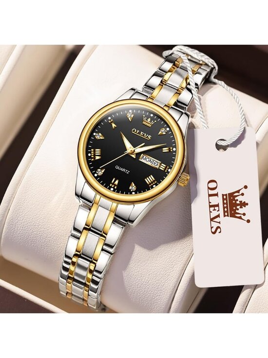 Women\'s Black Silver Stainless Steel Fashion Quartz Analog Waterproof Wristwatch main image 4
